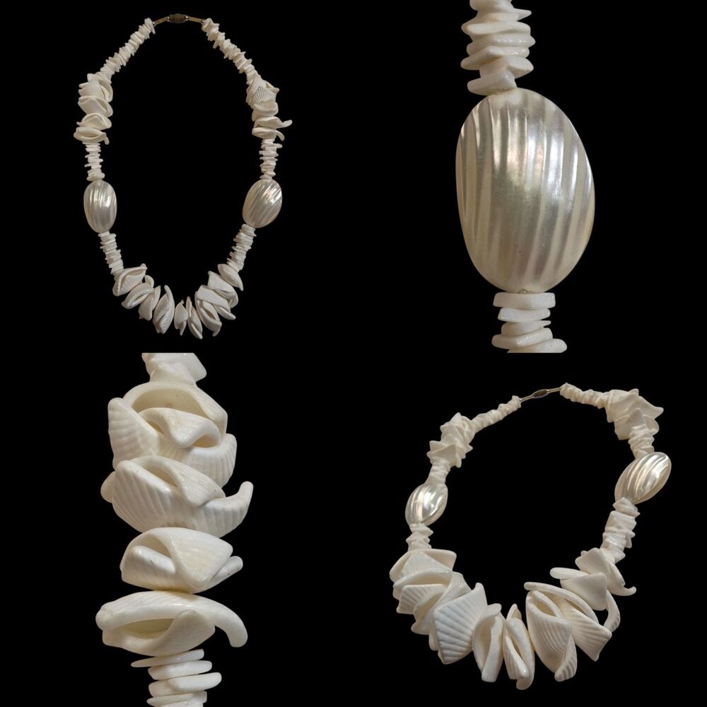 Vintage Osmena Pearl Shell Necklace White Seashell Bead Puka Beach 18.5"